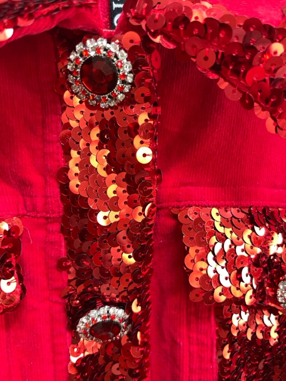 Vintage Berek Red Sequin Jacket | Brooch Buttons | Nash Vegas Glam, Size Large - Picture 3 of 10